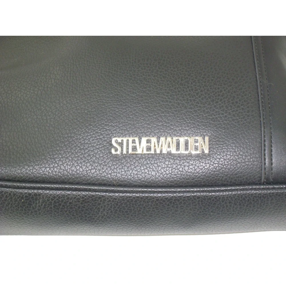 Steve Madden Black Pebbled Faux Leather Hobo 3 Compartment Large Handbag Satchel